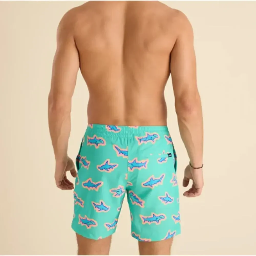 Chubbies Teal Sharks The Apex Swimmers Lined Classic Swim Trunk Size L